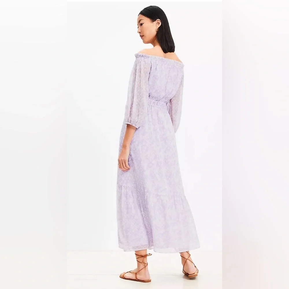 LOFT Lavender Off-Shoulder Maxi Dress - Picture 2 of 10